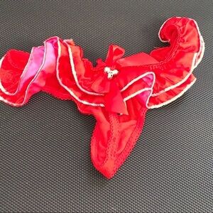 Victoria Secret Jingle Bell Xmas Christmas Holiday panty thong pink red Small